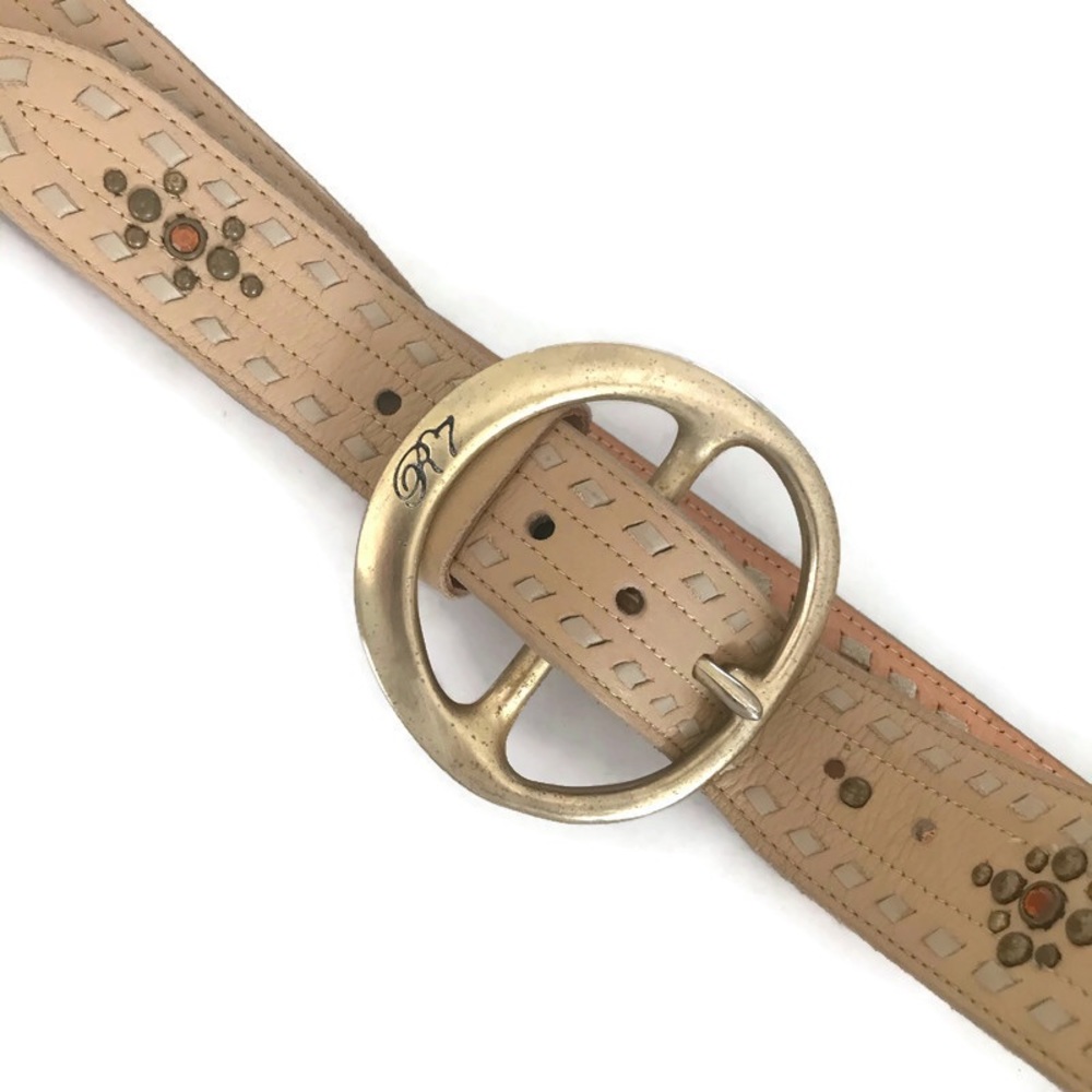 brass buckel leather jeweled belt statement Western boho FP